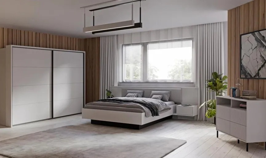 Discount FORTE Bett mit Nachttischen Nektarius 180 x 200 cm Grau