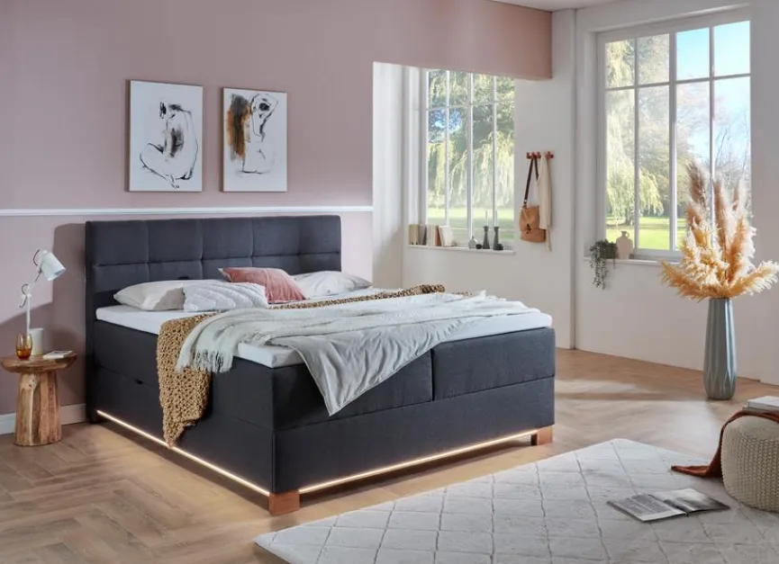 Discount meise.möbel Boxspringbett Rimini 180 x 200 cm Anthrazit