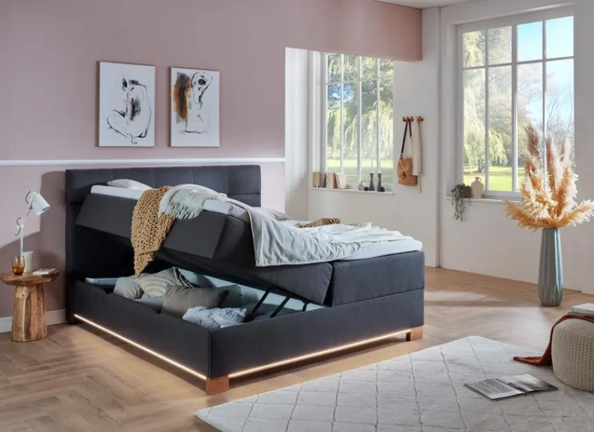 Discount meise.möbel Boxspringbett Rimini 180 x 200 cm Anthrazit