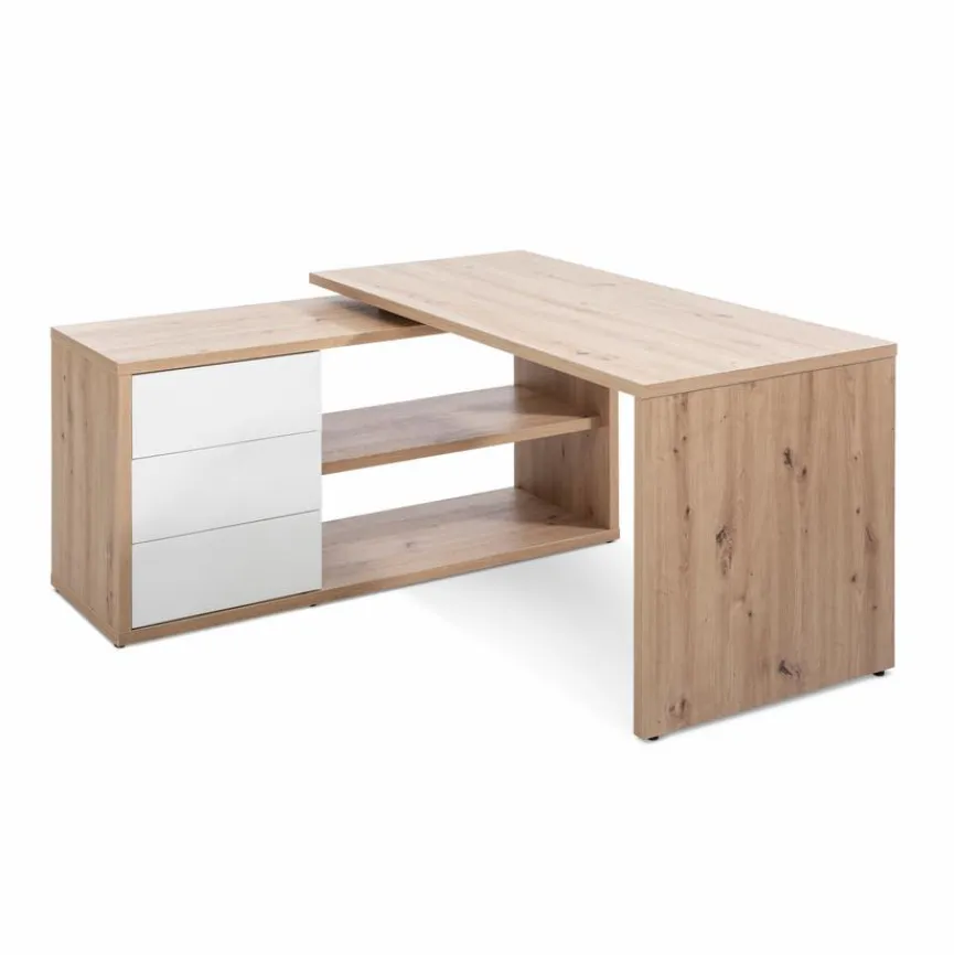 Discount Composad Eckschreibtisch Collegio Eiche / Weiß
