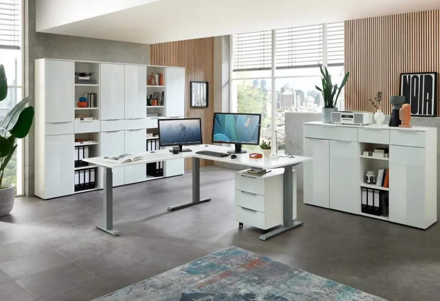 Discount Innostyle Eckschreibtisch elektrisch Santorin Weiß / Silber