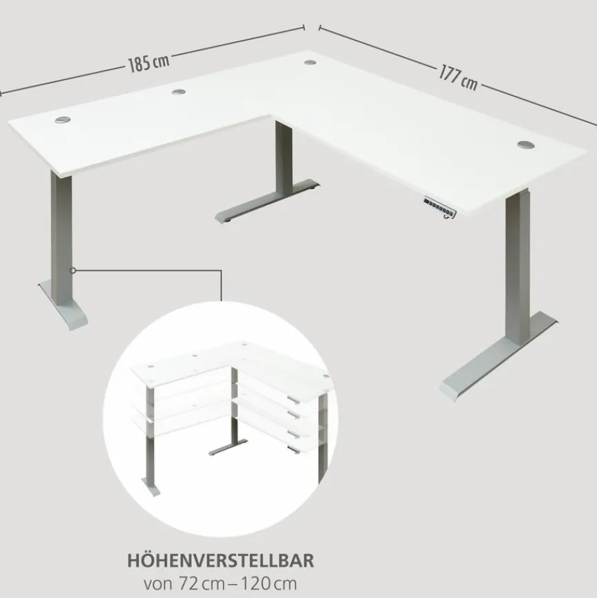 Discount Innostyle Eckschreibtisch elektrisch Santorin Weiß / Silber