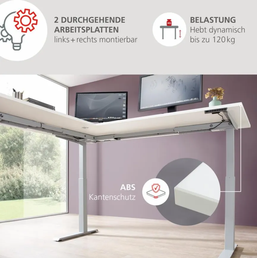 Discount Innostyle Eckschreibtisch elektrisch Santorin Weiß / Silber