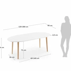 Best Kave Home Esstisch mit Auszug Oakland 120/200 x 90 cm Weiß / Matt