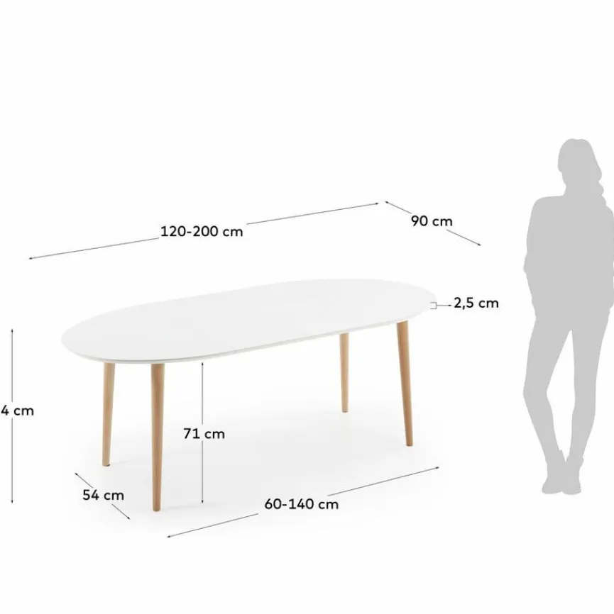 Best Kave Home Esstisch mit Auszug Oakland 120/200 x 90 cm Weiß / Matt