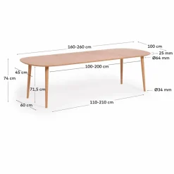 Kave Home Esstisch mit Auszug Oqui 160/260 x 100 cm