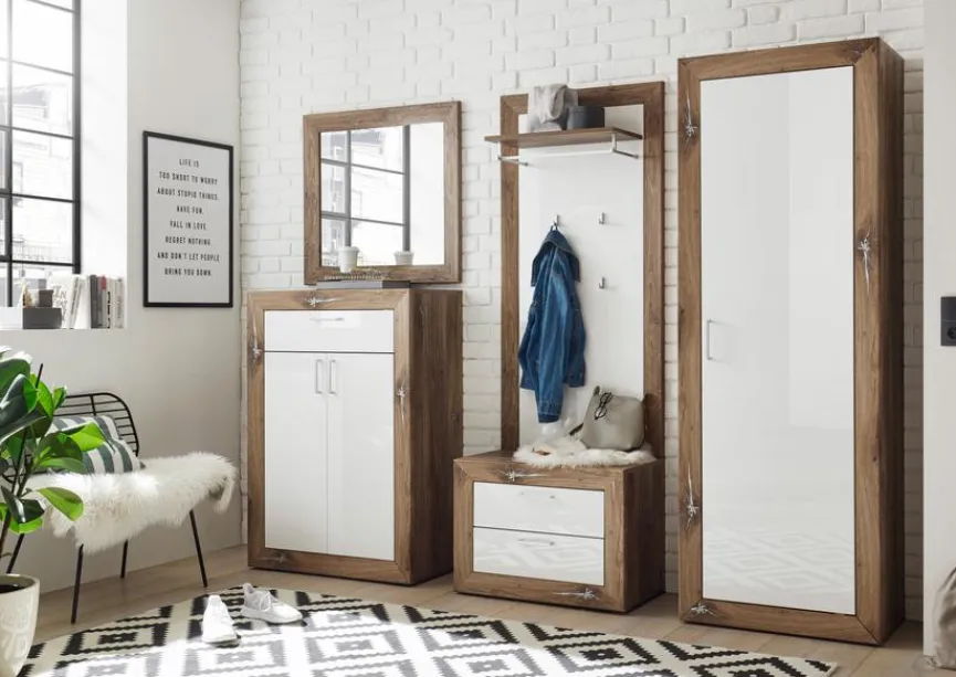 Outlet Garderobenschrank Neapel Weiß / Hochglanz