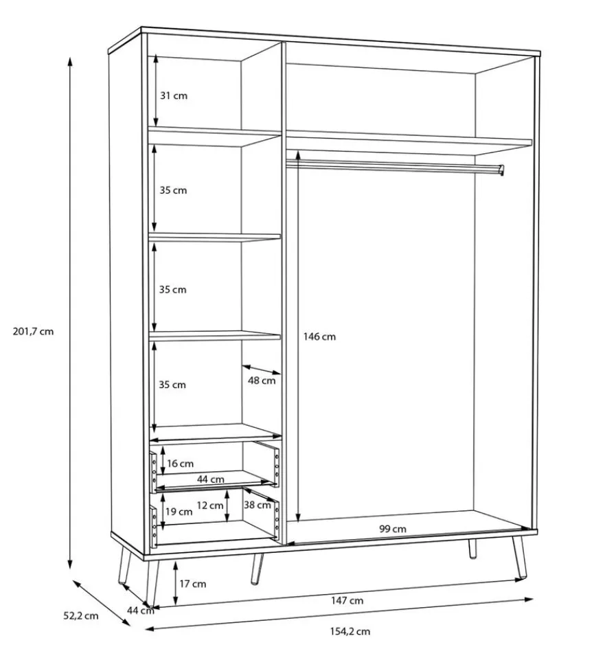 FORTE Kleiderschrank Harllson Weiß / Grau