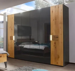 Outlet rauch BLACK Kleiderschrank Kona 301 x 223 cm Eiche / Graphit