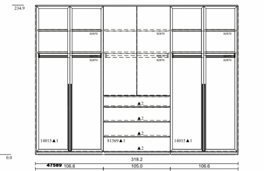 New Lignum Kleiderschrank Marlow-S 318 x 235 cm Weiß