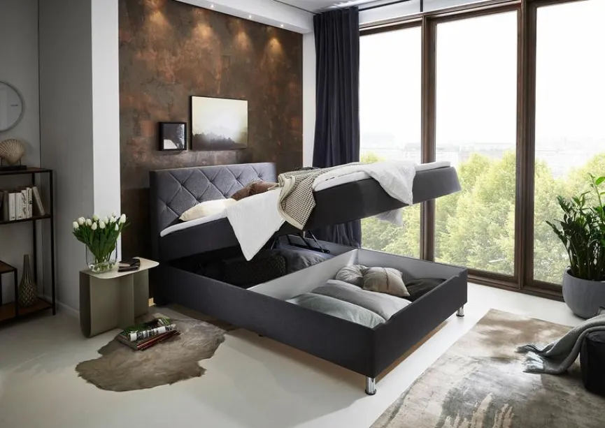 Outlet meise.möbel Polsterbett Leo 140 x 200 cm Anthrazit