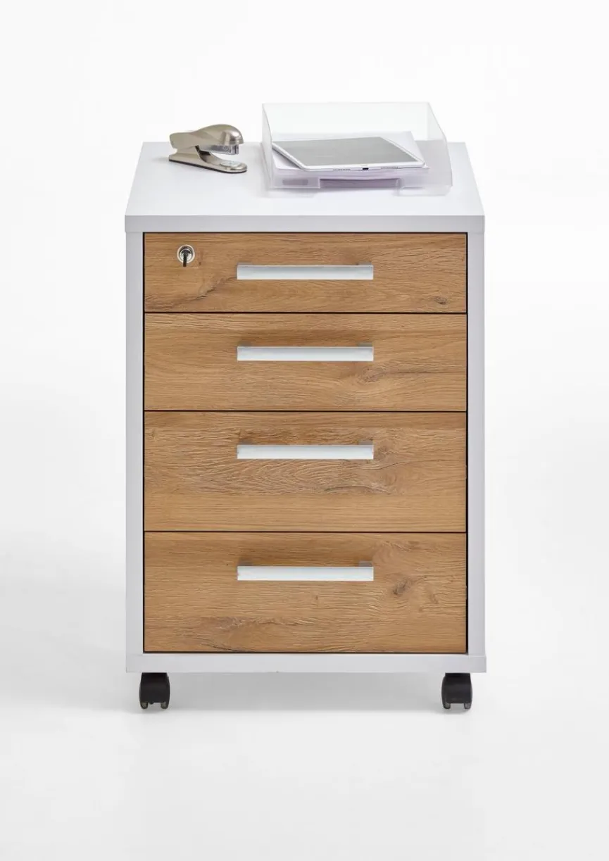 Discount FMD Rollcontainer Calvia Weiß / Eiche