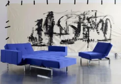 Outlet INNOVATION LIVING Schlafsofa mit Armlehnen Splitback Chrom Ultramarine