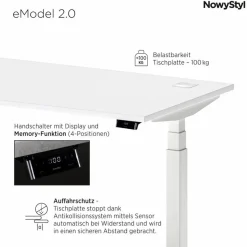 Online NowyStyl Schreibtisch elektrisch eModel 2.0 180 x 80 cm Weiß