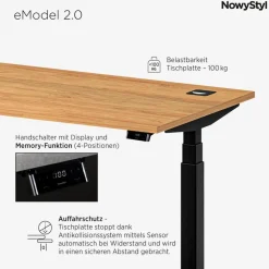 NowyStyl Schreibtisch elektrisch eModel2.0 180 x 80 cm Braun