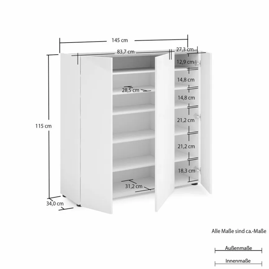 Clearance Schuhschrank Positano Weiß / Hochglanz