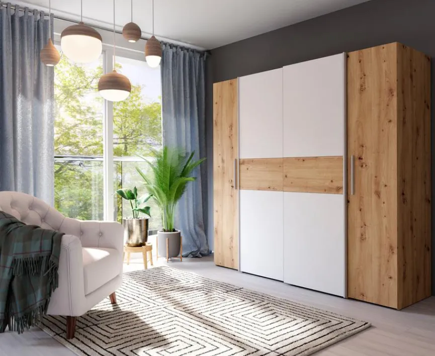 Outlet FORTE Schwebe-/Drehtürenschrank Kalixtus 200 x 190 cm Artisan-Eiche