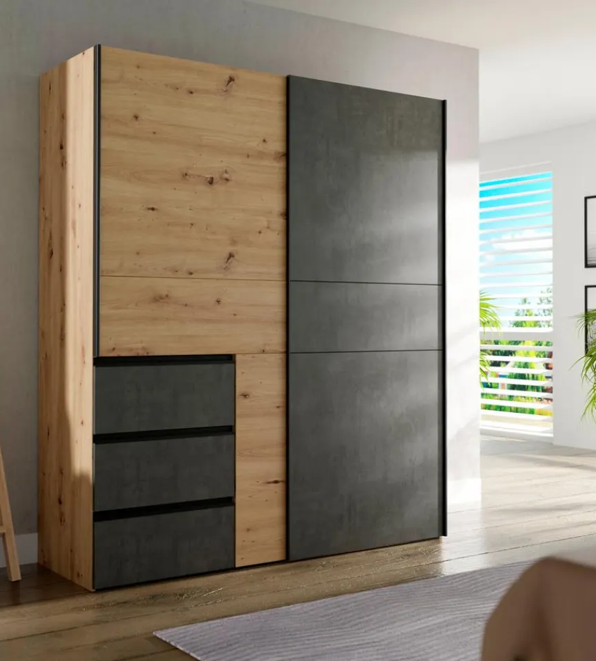 Discount FORTE Schwebetürenschrank Winn2 170 x 200 cm Eiche Artisan