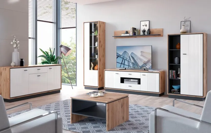 New Wójcik Vitrine Mestre Eiche / Weiß