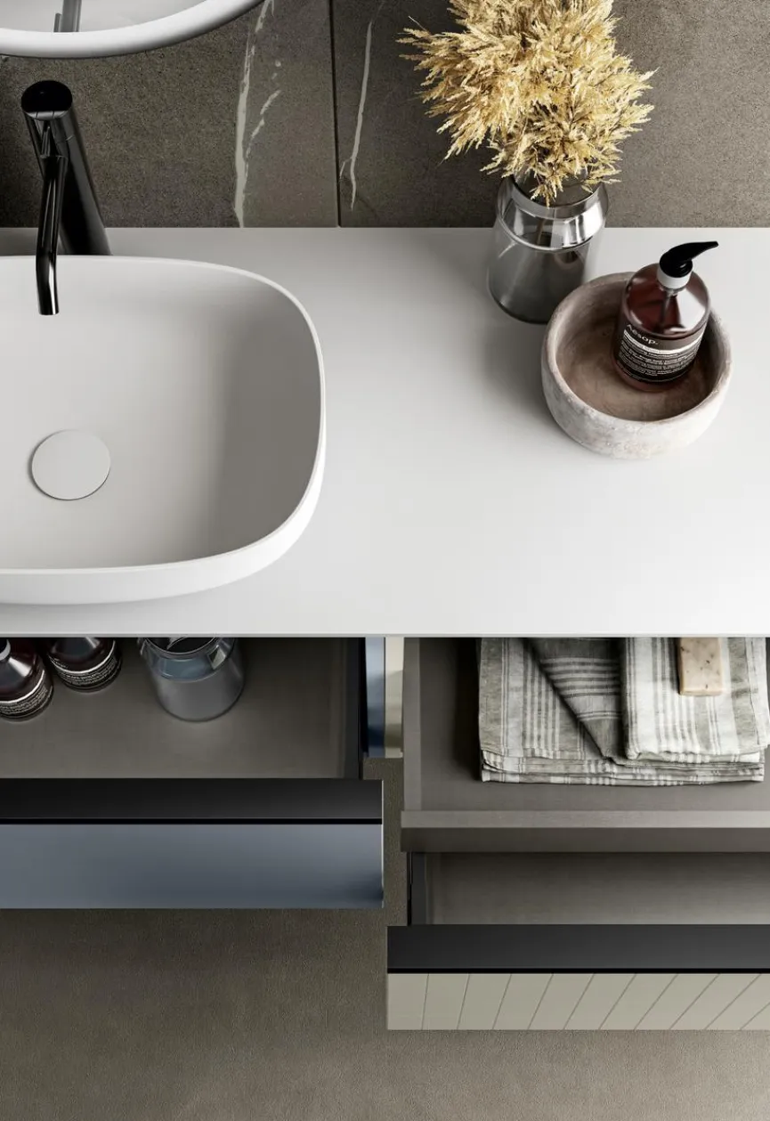 Discount Waschtischkombination Pixel 10 Weiß / Indigo / Grau