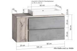 Held-Möbel Waschtischkombination Monza Eiche / Grau