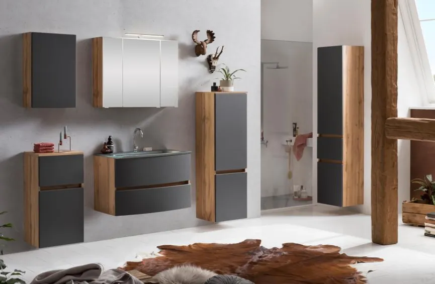 New Held-Möbel Waschtisch-Set Malmö Eiche / Graphit