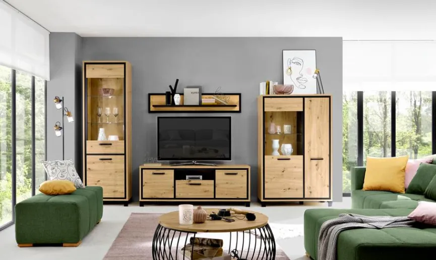 Clearance FORTE Wohnwand Farida Eiche Artisan